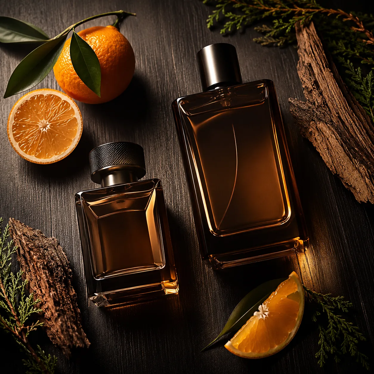 Armaf perfume bottles on dark wood surface