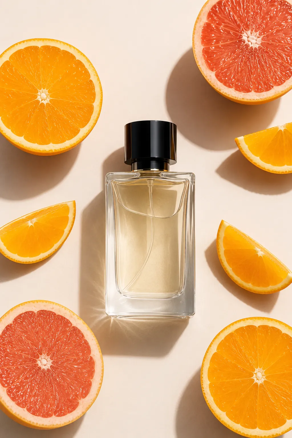 Hermès-style perfume bottle with citrus styling