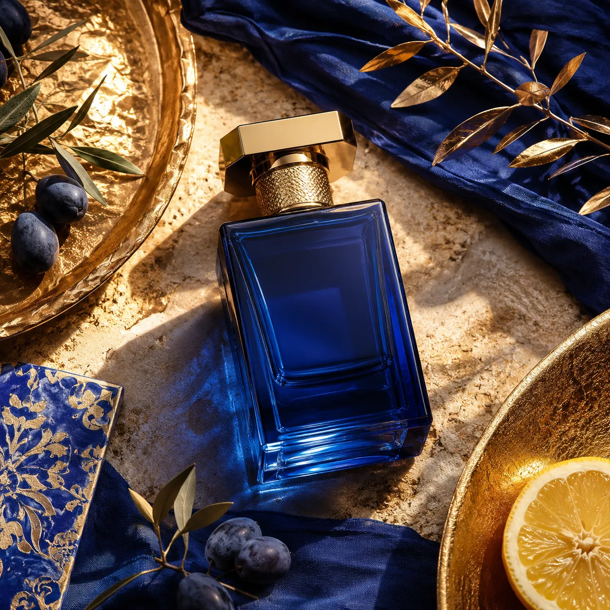 Versace-style perfume bottle with Mediterranean styling